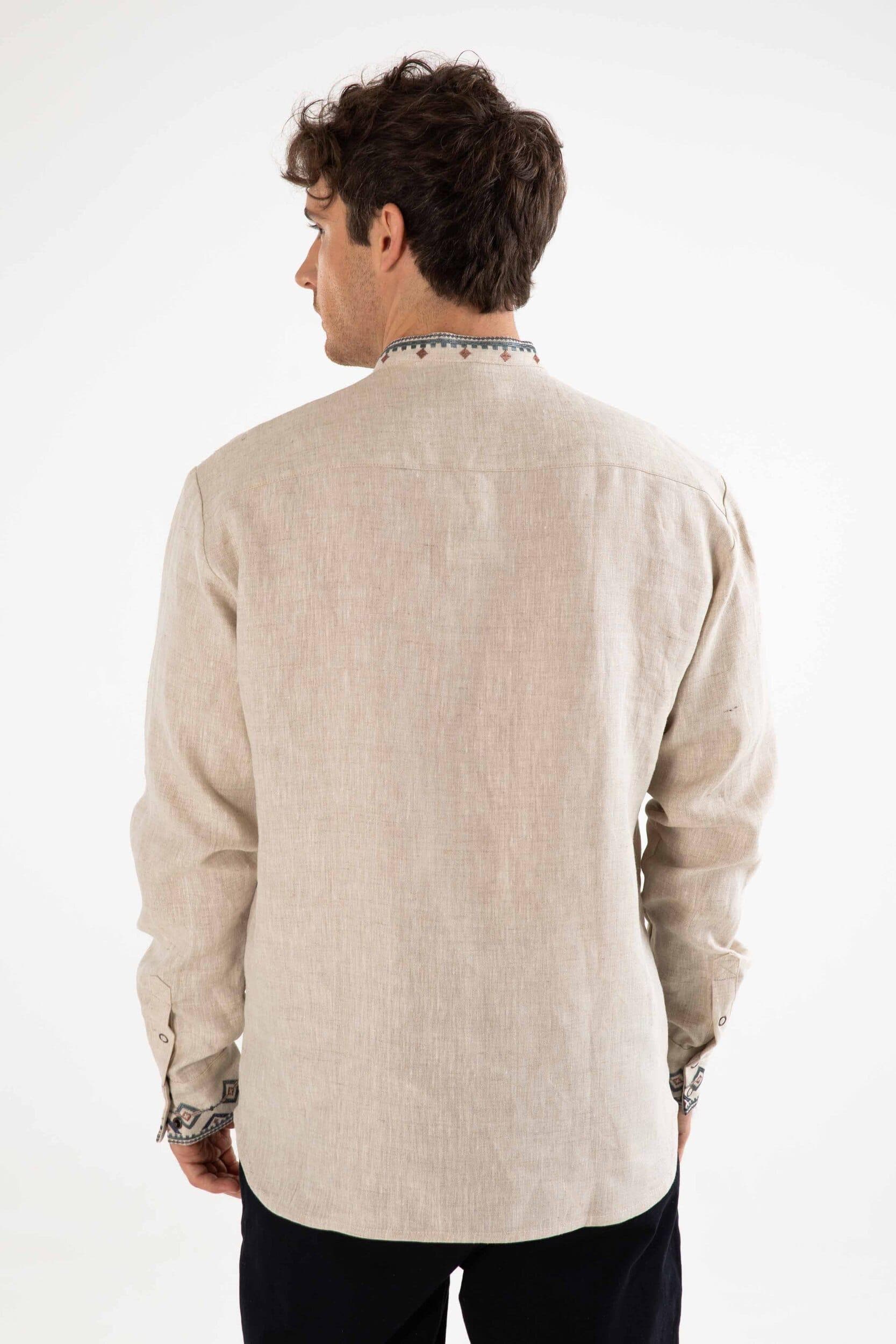 Back view of men's linen Vyshyvanka shirt with Ukrainian embroidery
