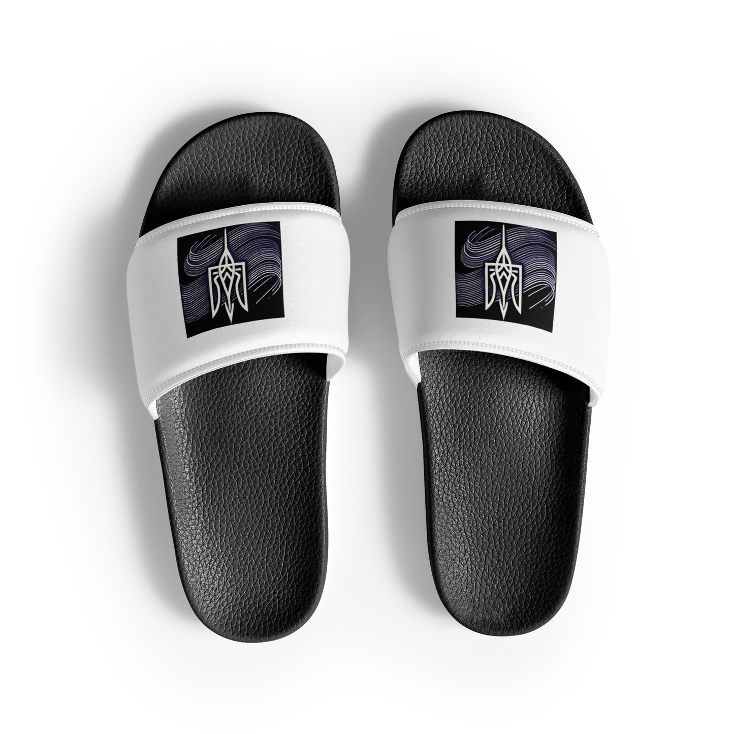 Slip-On Sandals "Pidkradyli" with Ukrainian Tryzub Emblem, Comfortable Slides, Patriotic Black and White Footwear for Everyday Wear