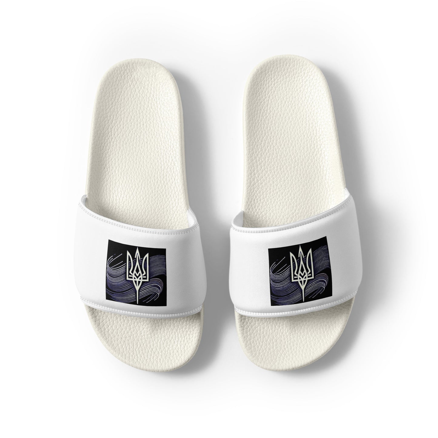 Slip-On Sandals "Pidkradyli" with Ukrainian Tryzub Emblem, Comfortable Slides, Patriotic Black and White Footwear for Everyday Wear