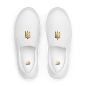 Gold Ukrainian Trizub Slip-On Canvas Shoes with white background and removable insoles for comfort and style.