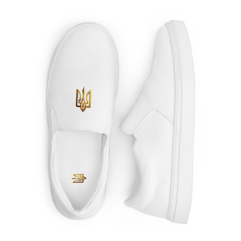 Slip-On Canvas Shoes with Gold Ukrainian Trizub, Comfortable & Stylish, Soft Insole & Rubber Outsole