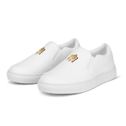 Gold Ukrainian Trizub slip-on canvas shoes with white rubber soles and breathable lining.