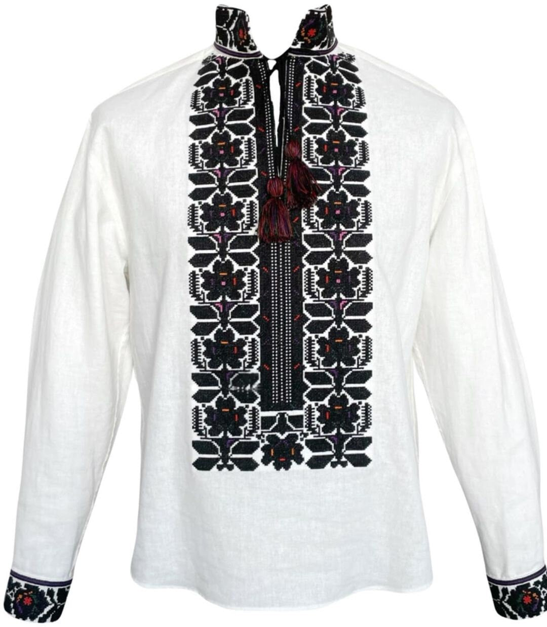Men's white linen vyshyvanka with traditional Ukrainian embroidery, ideal ethnic Easter outfit or gift for him.