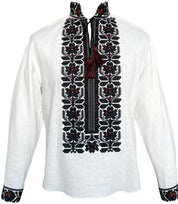 Men's white linen vyshyvanka with traditional Ukrainian embroidery, perfect ethnic gift or Easter outfit.