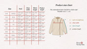 Size chart for men's embroidered Vyshyvanka shirt detailing neck, chest, sleeve, and product length measurements.