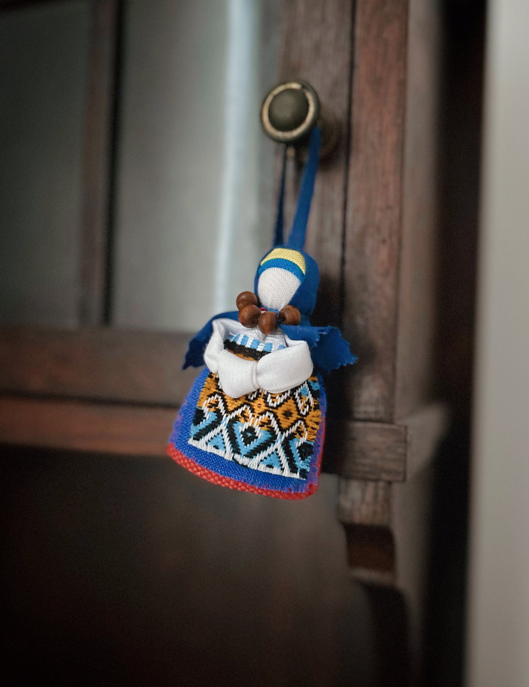 Motanka Ukrainian Doll "Little Bereginiya" with Horseshoe, Folk Art Amulet for Luck and Home Decor.