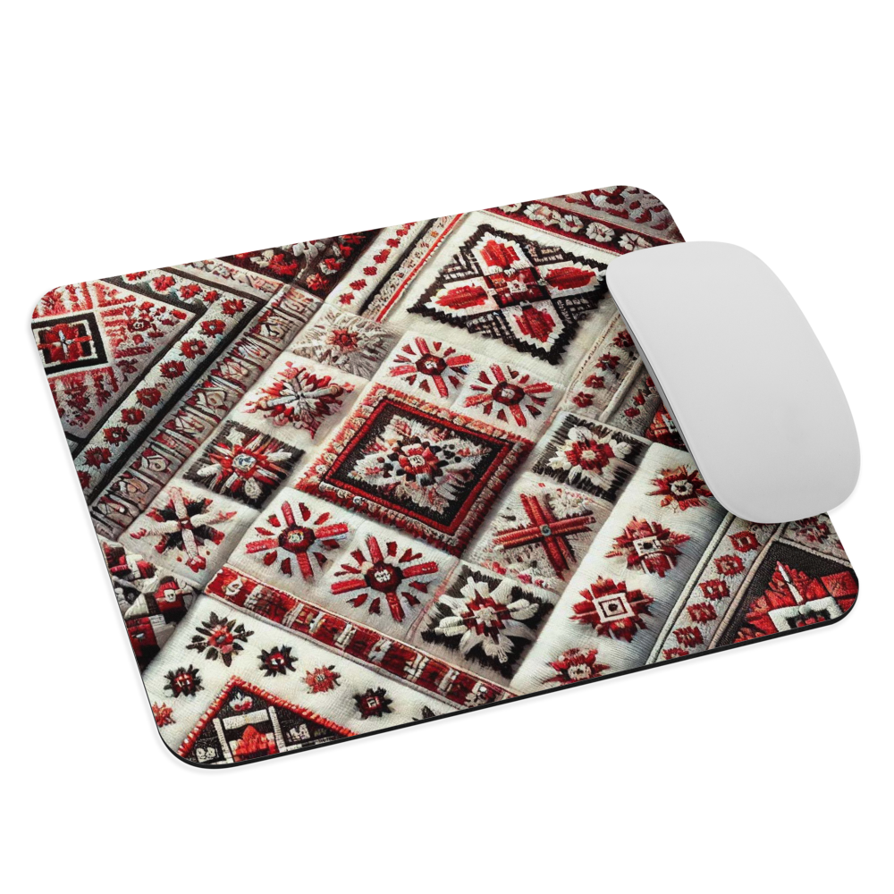 Vintage Ukrainian carpet mouse pad with vibrant traditional patterns, smooth surface, and non-slip base for enhanced precision and comfort.