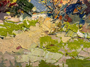 Original Ukrainian oil painting of a landscape by Leonid K. in expressive colors, framed canvas artwork for home decor.