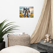 Ukrainian Transformer poster in stylish room with cozy decor, featuring glossy and matte finish for modern sophistication.