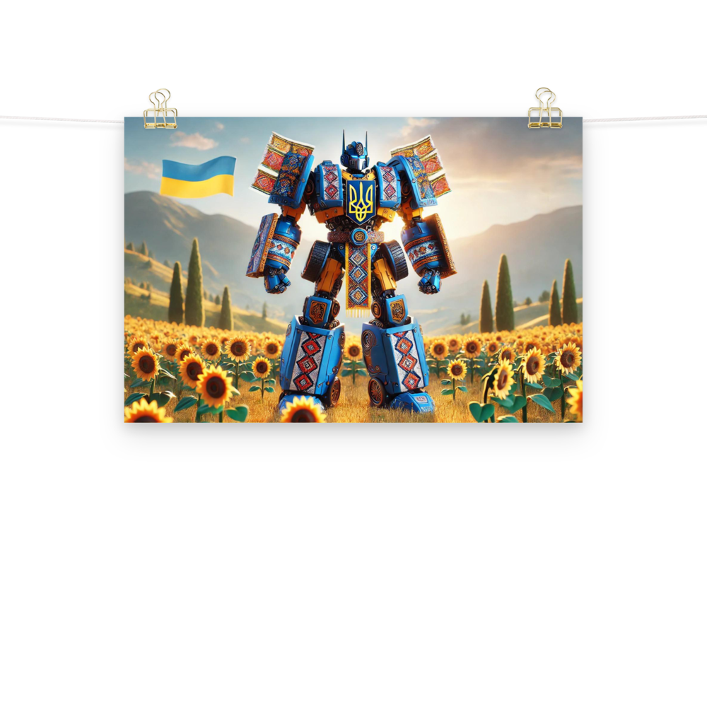 durable Transformer design,fingerprint-resistant poster,glossy and matte finish poster,premium Transformer artwork,sophisticated art print,thick and durable poster,Ukraine Transformer wall art,Ukraine-themed room decor,Ukrainian culture decor,Ukrainian Tr