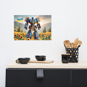 Ukrainian Transformer poster with sunflowers and flag, adding style and sophistication to your space.