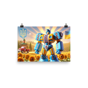 Ukrainian Transformer artwork poster featuring vibrant colors and traditional motifs with a bold robot design.