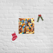 Ukrainian Transformer poster on festive wall with holiday decorations