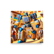 Ukrainian Transformer poster with vibrant design and cultural symbols in a sunny village setting.