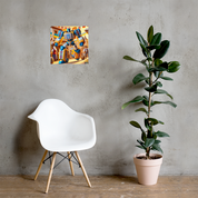 Modern living room with Ukrainian Transformer poster and minimalist chair, adding elegance and unique style to the decor.