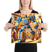 Ukrainian Transformer Poster with Glossy Matte Design, Durable 10 Mil Paper, Held by a Woman