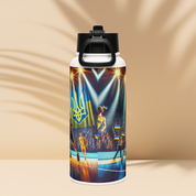 Steel water bottle featuring Ukrainian basketball emblem, 32 oz, double-walled stainless steel with vacuum insulation.