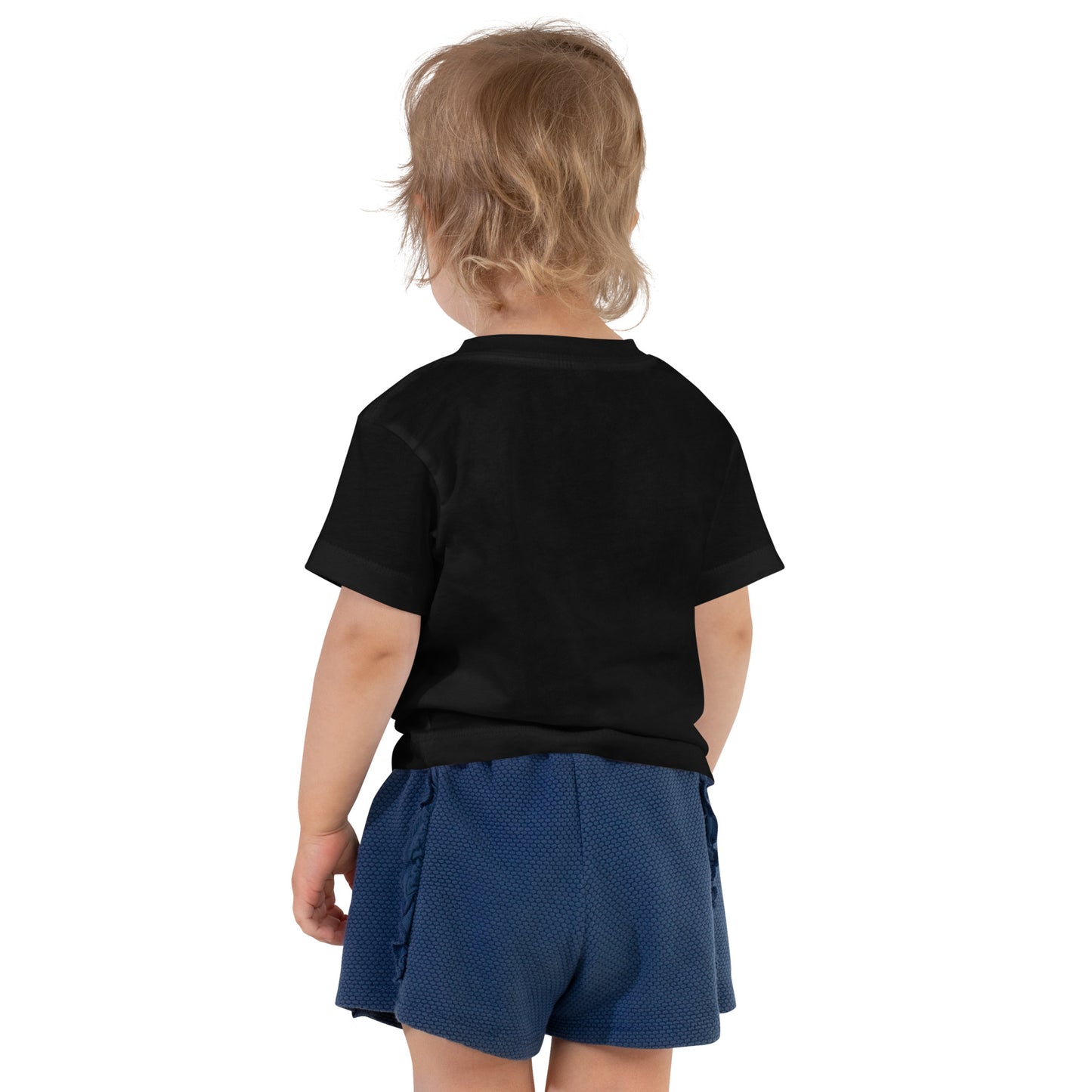 Toddler wearing Ukraine-themed black short sleeve t-shirt, showcasing comfortable and stylish design, perfect for casual outings.