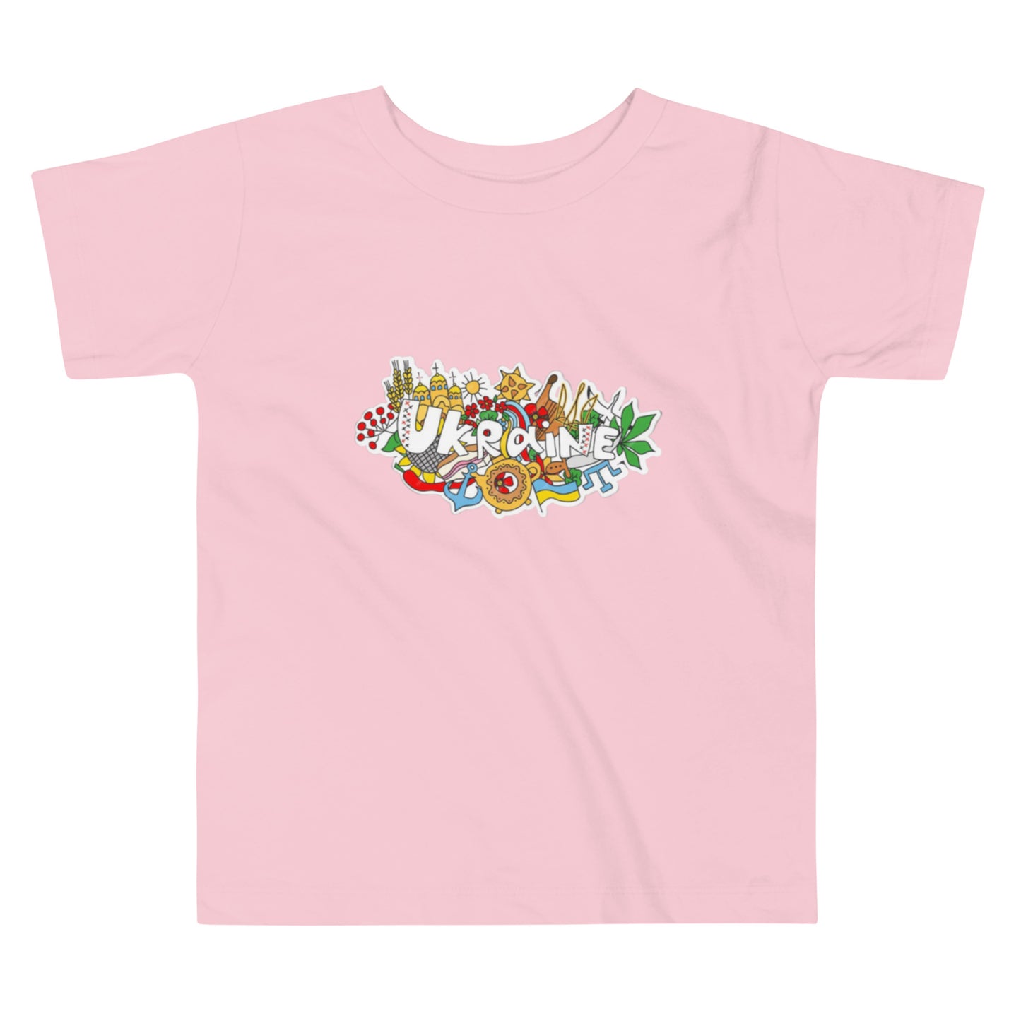 Pink toddler t-shirt with colorful Ukraine design, made from 100% cotton for comfort and durability.