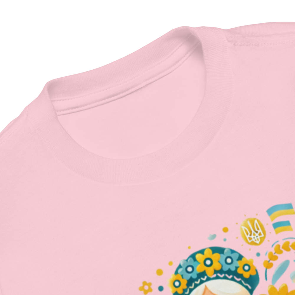 Unisex Toddler T-Shirt with Ukrainian Folk Art – Soft and Comfortable Short Sleeve Tee Featuring Sunflower and Tryzub Print