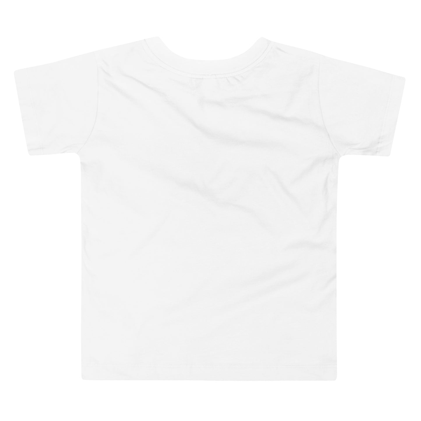 White toddler short sleeve t-shirt with blank back, made of 100% cotton, showcasing comfortable and durable design.