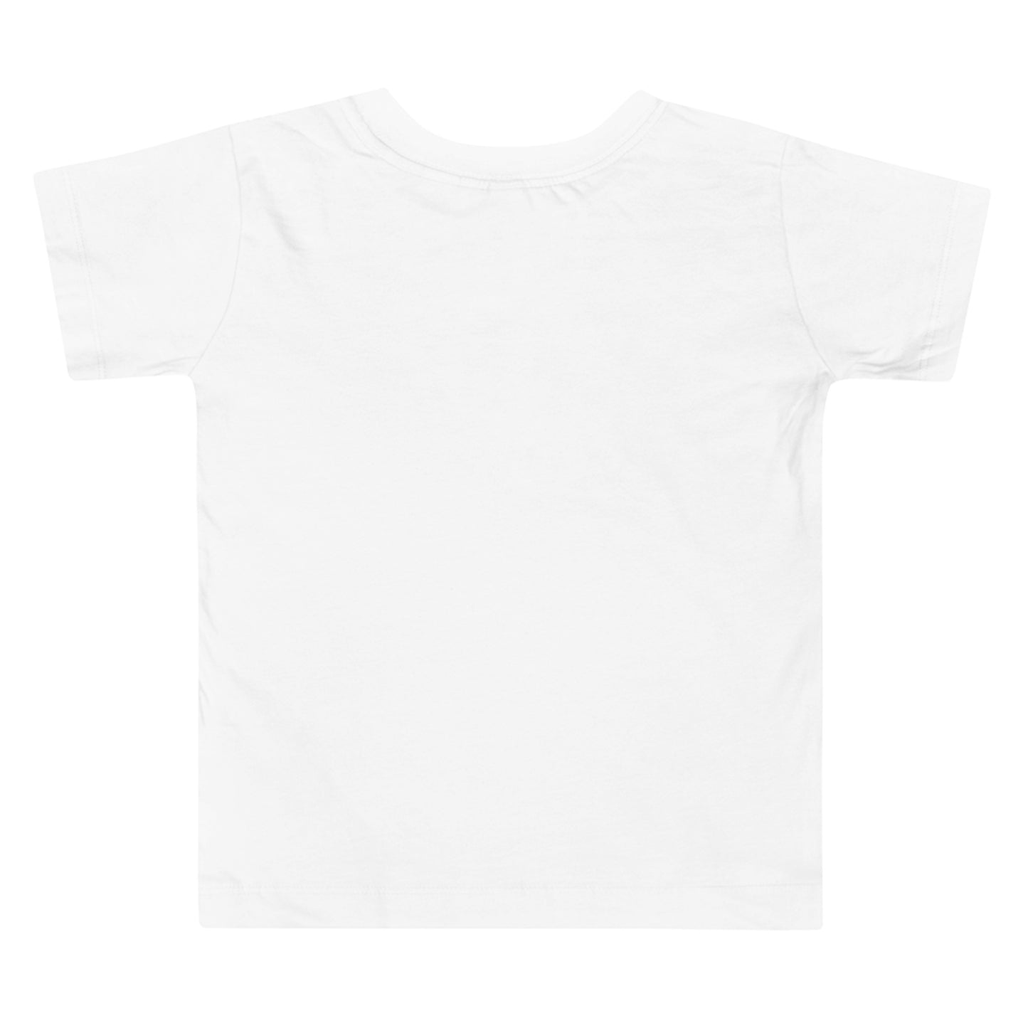 White toddler short sleeve t-shirt back view showcasing soft 100% cotton material for comfort and durability.