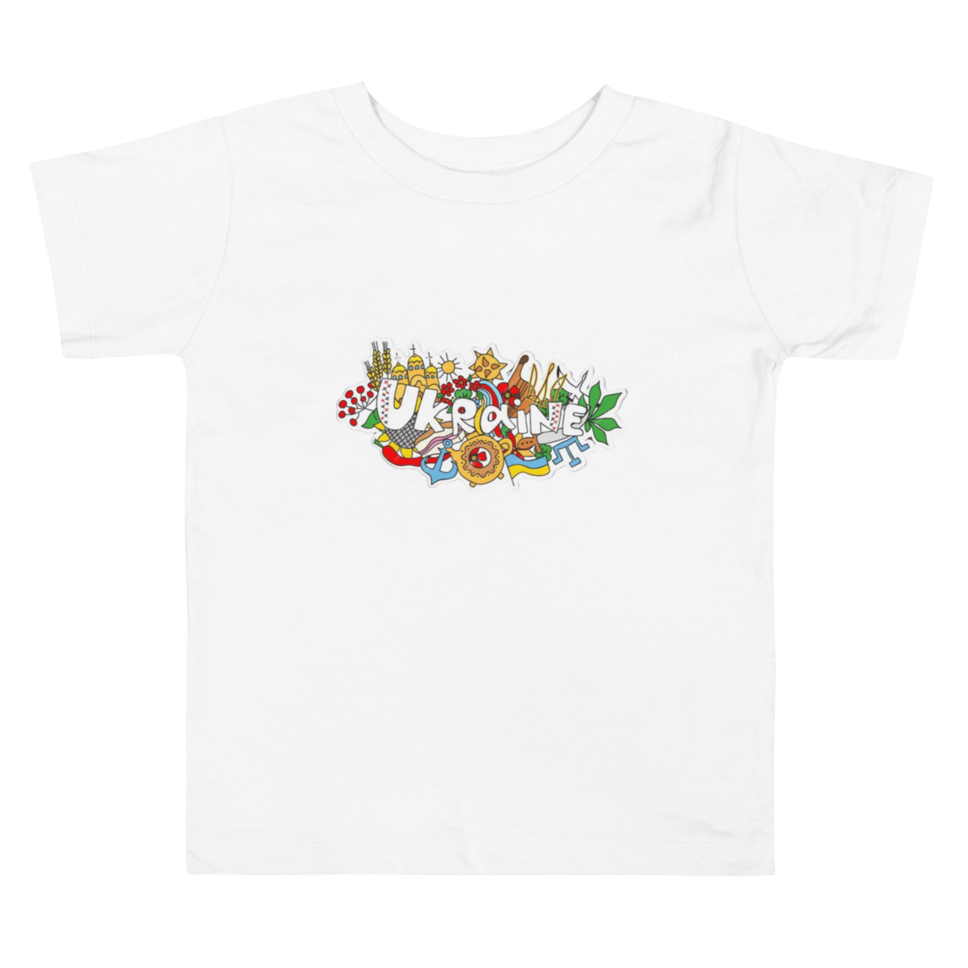 Toddler short sleeve T-shirt with Ukraine design, showcasing cultural elements, perfect for casual outings, 100% cotton.