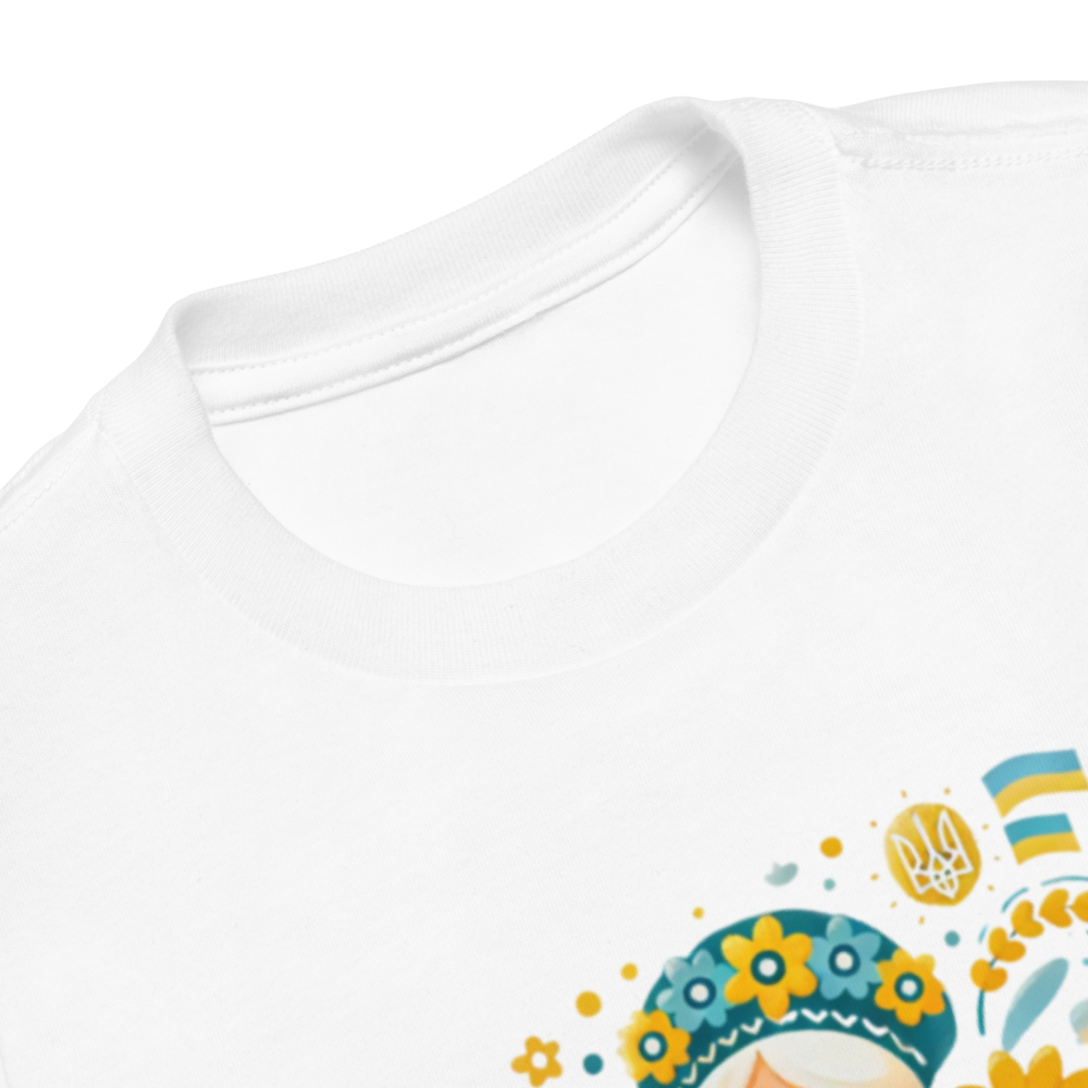 Unisex Toddler T-Shirt with Ukrainian Folk Art – Soft and Comfortable Short Sleeve Tee Featuring Sunflower and Tryzub Print