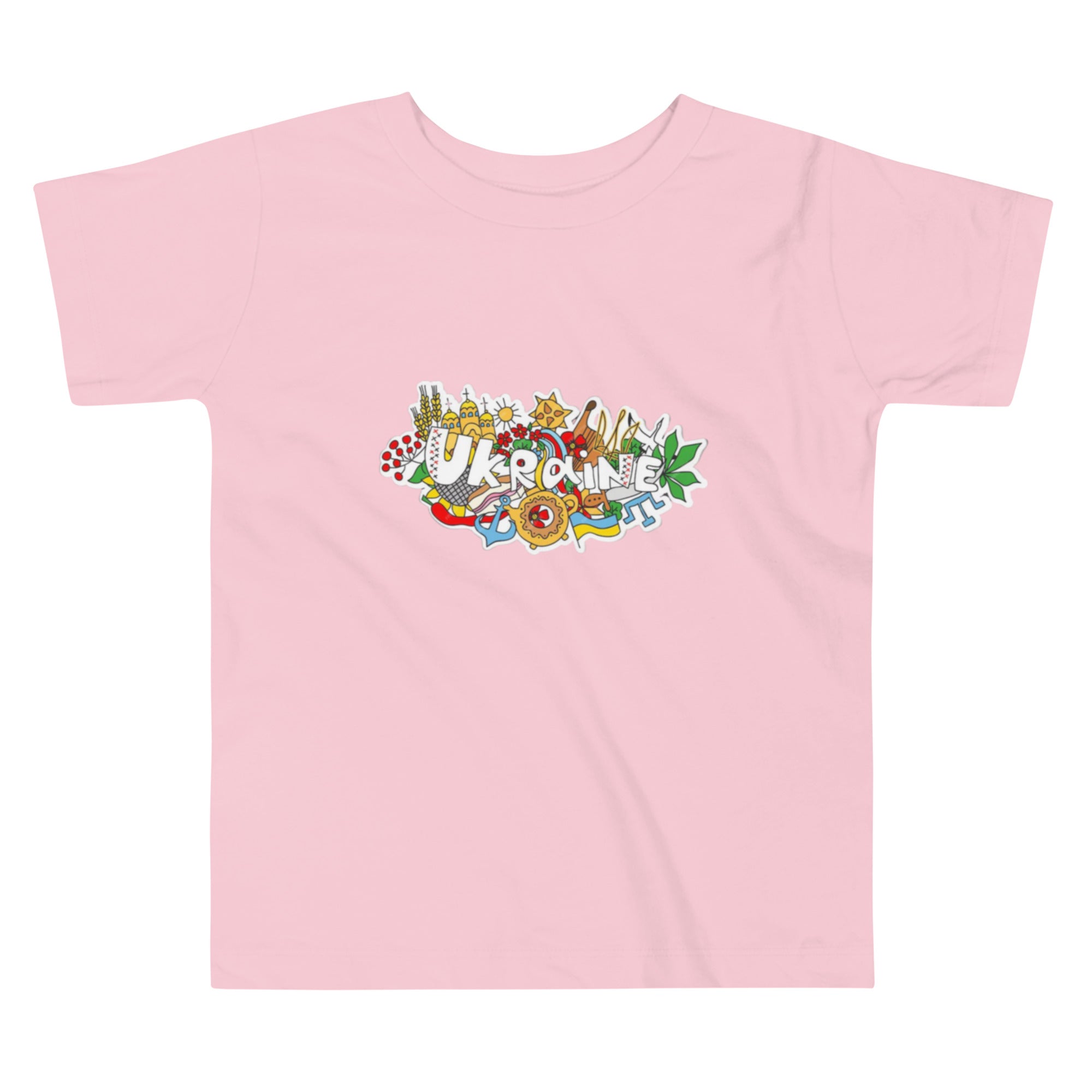 Pink toddler t-shirt with colorful Ukraine design, made from 100% cotton for comfort and durability.