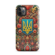 Tough iPhone case with vibrant Ukrainian symbols for dual-layer protection and style.