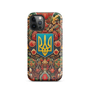 Tough iPhone case with Ukrainian symbol design, showcasing durable protection with vibrant cultural patterns.