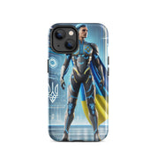 Tough iPhone case with Ukrainian superhero design for impact protection and style.