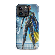 Durable iPhone case with Ukrainian superhero design, featuring a polycarbonate shell and TPU lining for optimal protection.
