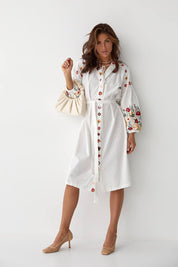 Traditional Ukrainian Vyshyvanka-style dress with floral embroidery, showcasing cultural craftsmanship and modern elegance.