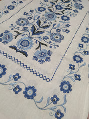 Traditional Ukrainian rushnyk with blue Tree of Life embroidery, 100% linen, ceremonial towel, cultural home decor.