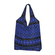 Handcrafted Ukraine Vyshyvanka embroidery tote bag in blue and black, eco-friendly and spacious for shopping.