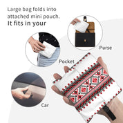 Foldable Ukraine Vyshyvanka Embroidery Tote Bag fitting into purse, pocket, and car for easy storage.