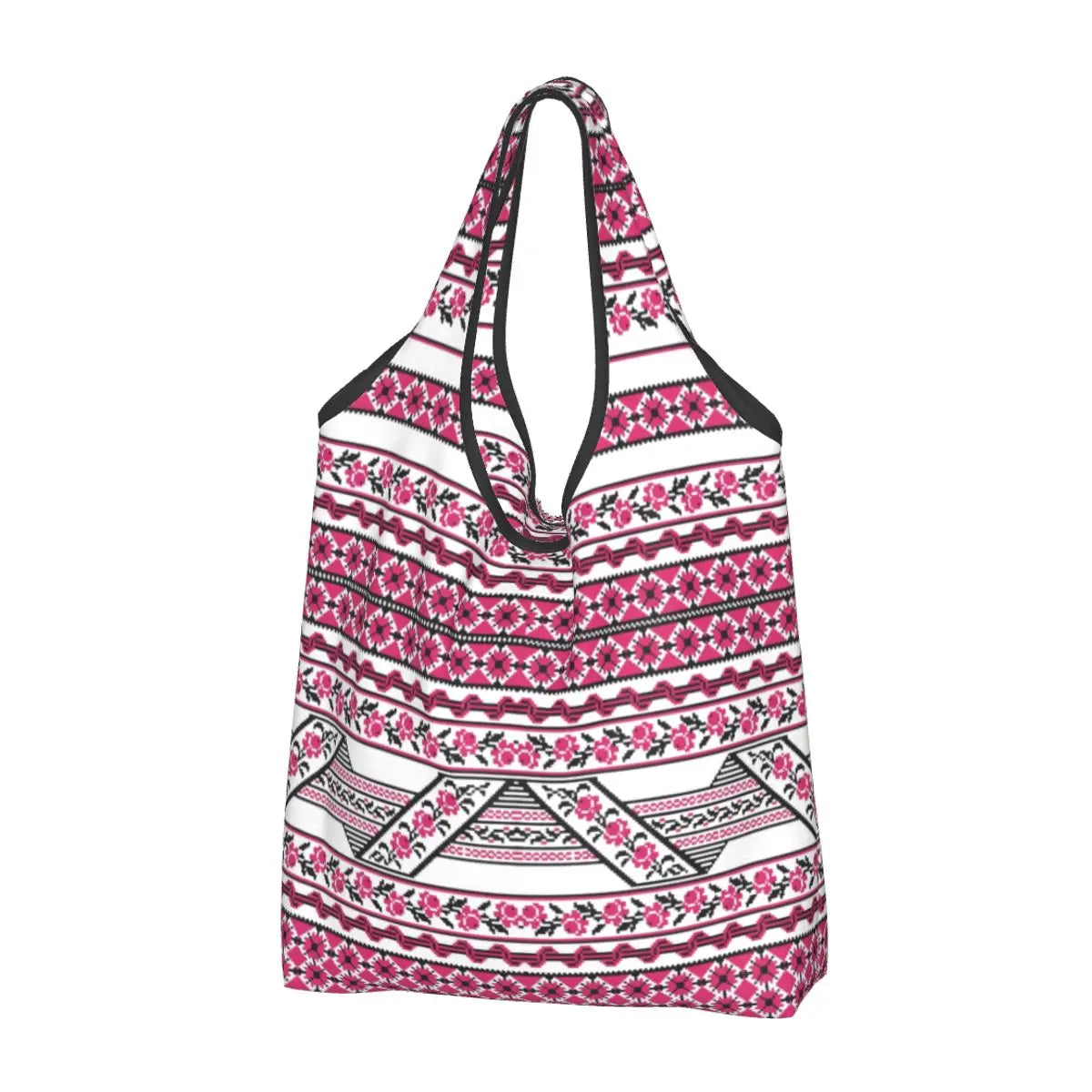 Ukraine Vyshyvanka Embroidery Tote Bag with pink and white intricate patterns, handcrafted and eco-friendly.