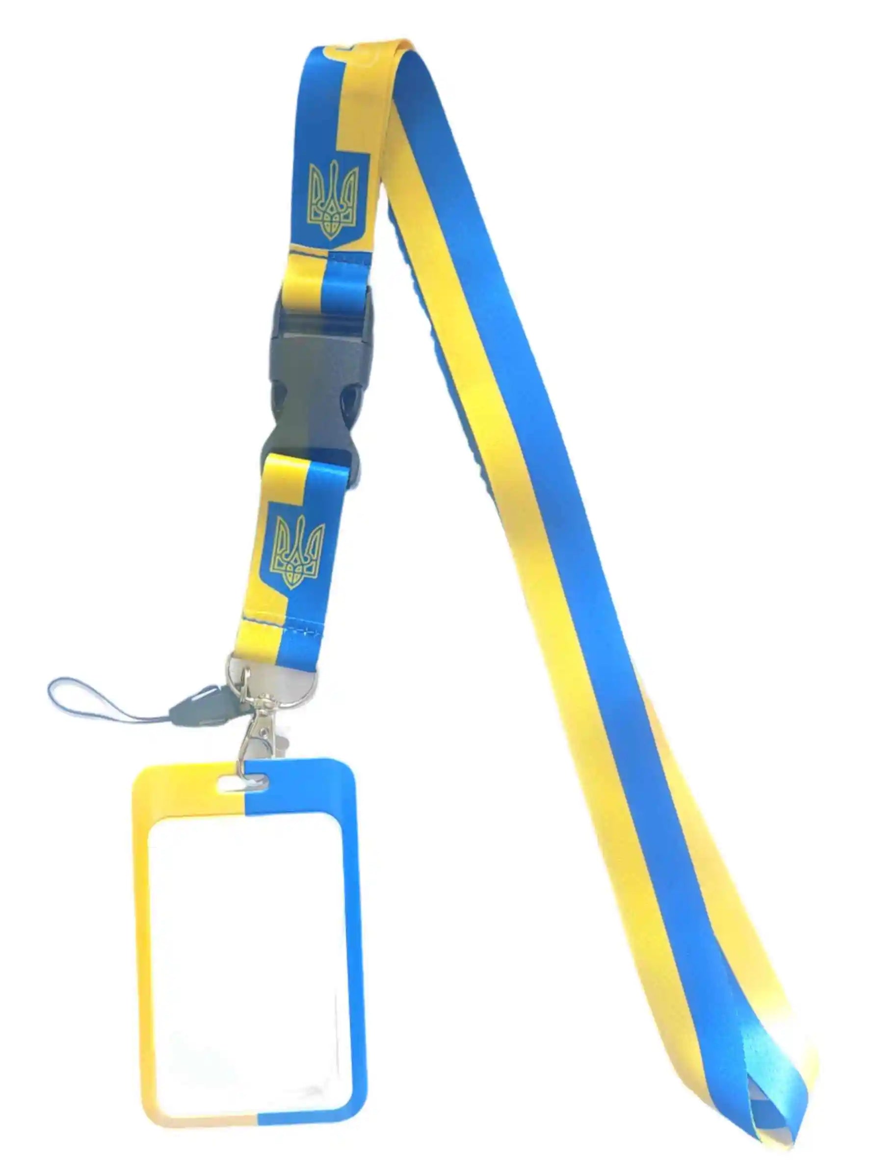 Ukraine cellphone card holder lanyard strap with detachable buckle in blue and yellow design.