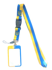Ukraine cellphone card holder lanyard strap with detachable buckle in blue and yellow design.