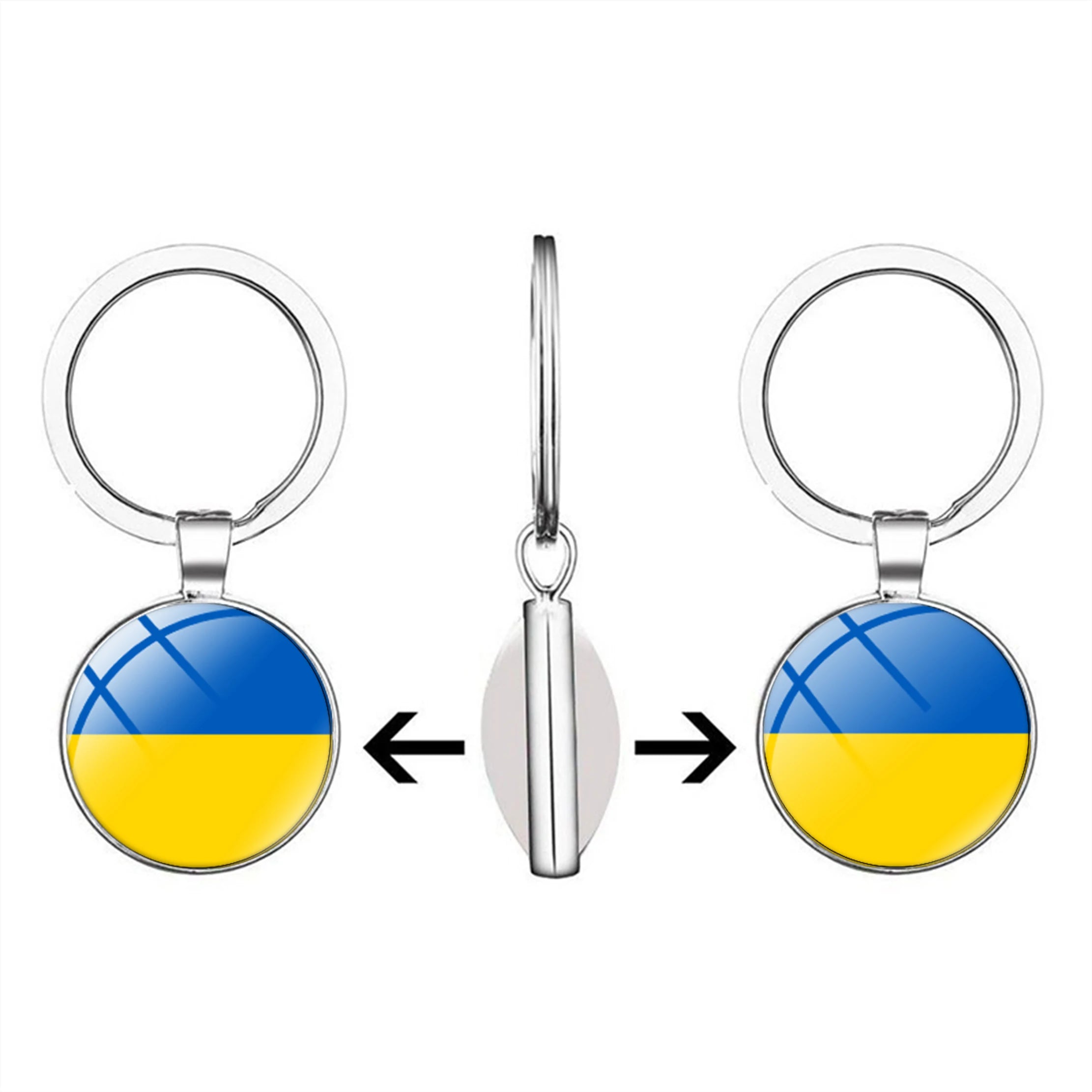Ukraine flag keyhole keychain souvenir, double-sided design, metal and glass, stylish accessory for men and women.