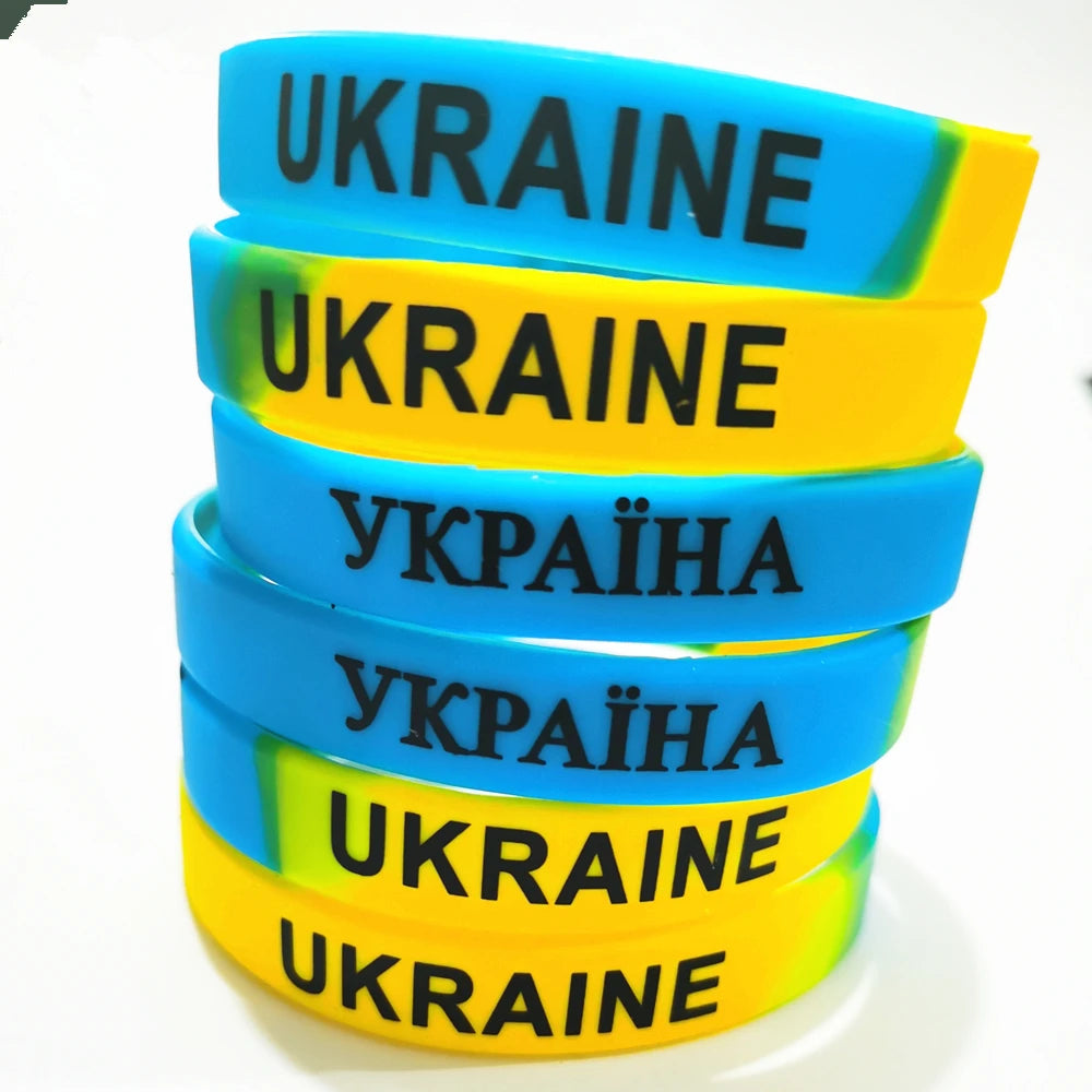 Ukrainian flag silicone bracelets set with vibrant blue and yellow design showing pride and patriotism.