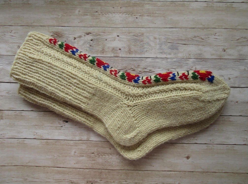 Handcrafted folklore wool socks with vibrant embroidery, cozy winter gift for men and women.
