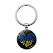 Ukrainian Glass Keychain with Emblem in Blue and Yellow Heart Design