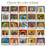 "Hand-Painted Theotokos Icon Frame Color Options on Glass for Unique Orthodox Gifts"