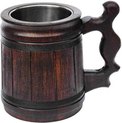 Ukrainian handmade wooden beer mug, 10 oz tankard with carved motifs, classic dark brown finish, artisan craft
