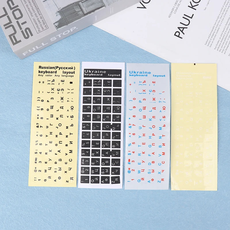 "Ukrainian keyboard stickers for easy language conversion and key updates with PVC material."