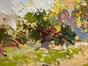 Original Ukrainian landscape oil painting by Leonid K. featuring vibrant countryside scenery on framed canvas.