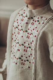 Ukrainian linen vyshyvanka shirt for boys with colorful embroidery on high-quality fabric, showcasing traditional design.