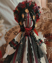 Handmade Ukrainian Motanka Doll with intricate traditional attire, symbolizing Slavic folklore and cultural protection talisman.